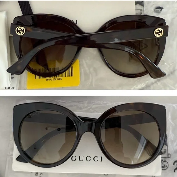 GUCCI CLASSIC AND TIMELESS HAVANA FRAMES WITH “GG” GOLD LOGO ON TEMPLES SUNNIES